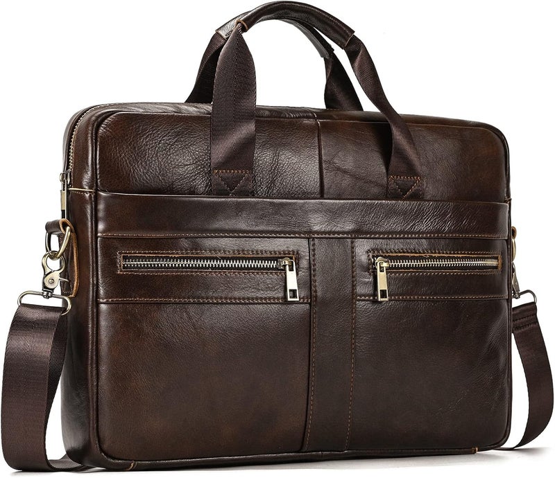 SAIION Genuine Leather Briefcase for Men, Laptop Computer Shoulder Bag With Strap, 15.6 Inch Business Travel Work Handbag - Image 1